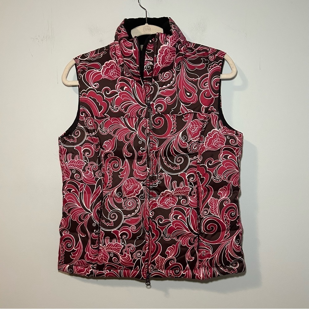 Athleta Alternative Paisley Brown & Pink Down Full Zip Puffer Vest Size Small